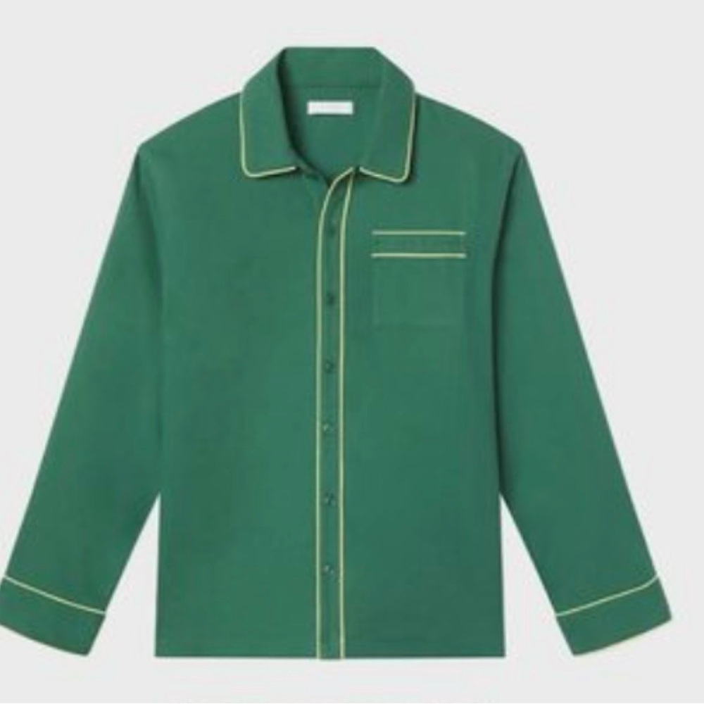 Lake Pajamas Green Long Sleeve Top with Yellow Piping small